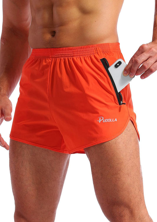 Men’S Running Shorts 3 Inch Quick Dry Gym Athletic Workout Shorts for Men with Zipper Pockets